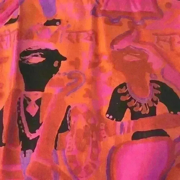 Vintage 1960'S Gumps San Francisco Gibson Bayh Silk Tribal Empire Waist Maxi M/L - Picture 11 of 13